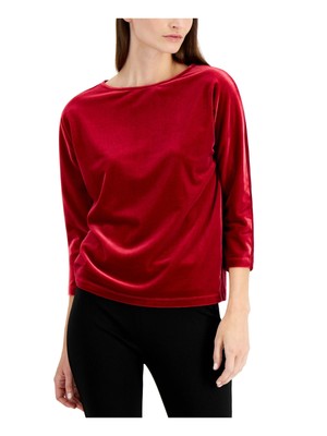 

ANNE KLEIN Женский красный эластичный вечерний топ с круглым вырезом и рукавами 3/4  XS