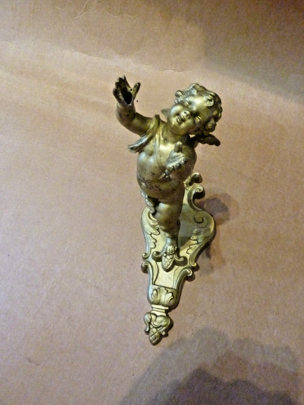 Ancienne Lampe Applique En Bronze DorÃ©. 21 X 21 Cm, Putti, Ange French Lamp