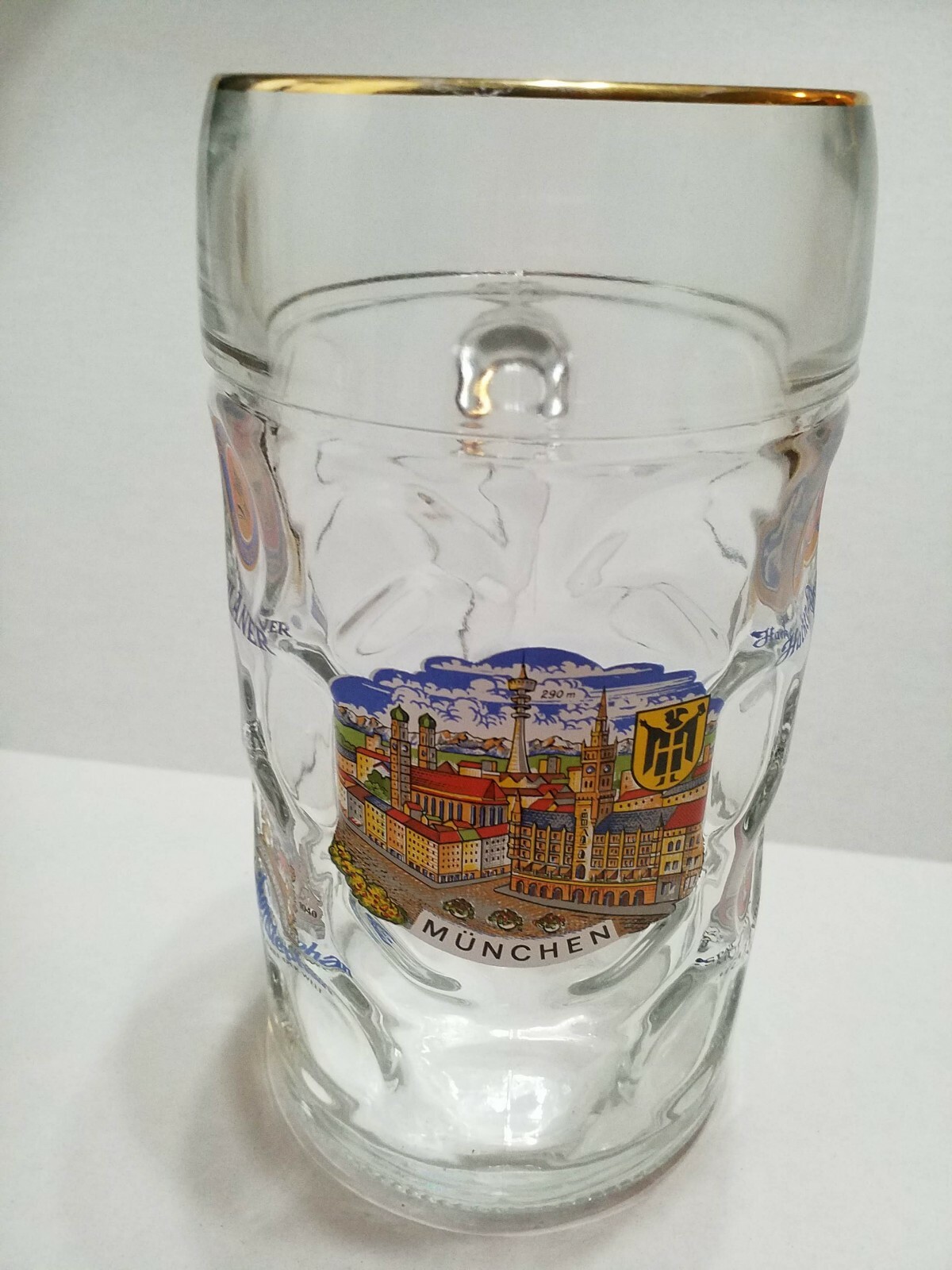 Munchen German Austria Large Dimpled Glass Beer Mug Stein 1 Liter Oktoberfest
