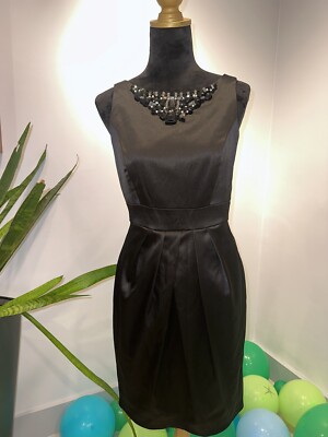 Manoukian Black Dress S Small Pleated Beaded Sequin Midi
