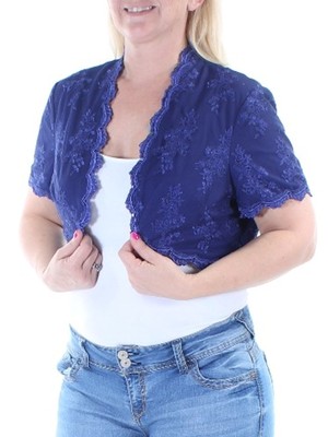 

ALEX EVENINGS Женская синяя вышитая футболка с коротким рукавом и открытым топом Petites Размер, Синий