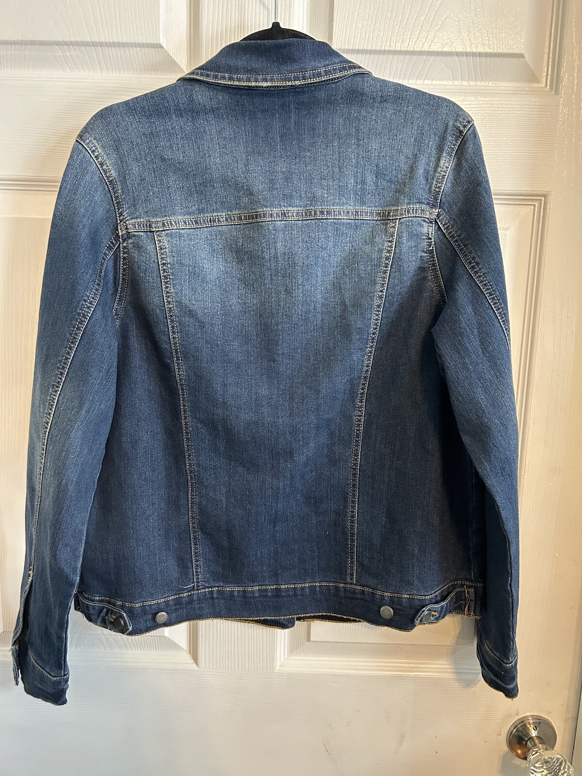 BANDOLINO SARAH DARK BLUE JEAN DENIM JACKET EMBROIDERD FLORAL LEAVES SIZE L&nbsp; EUC