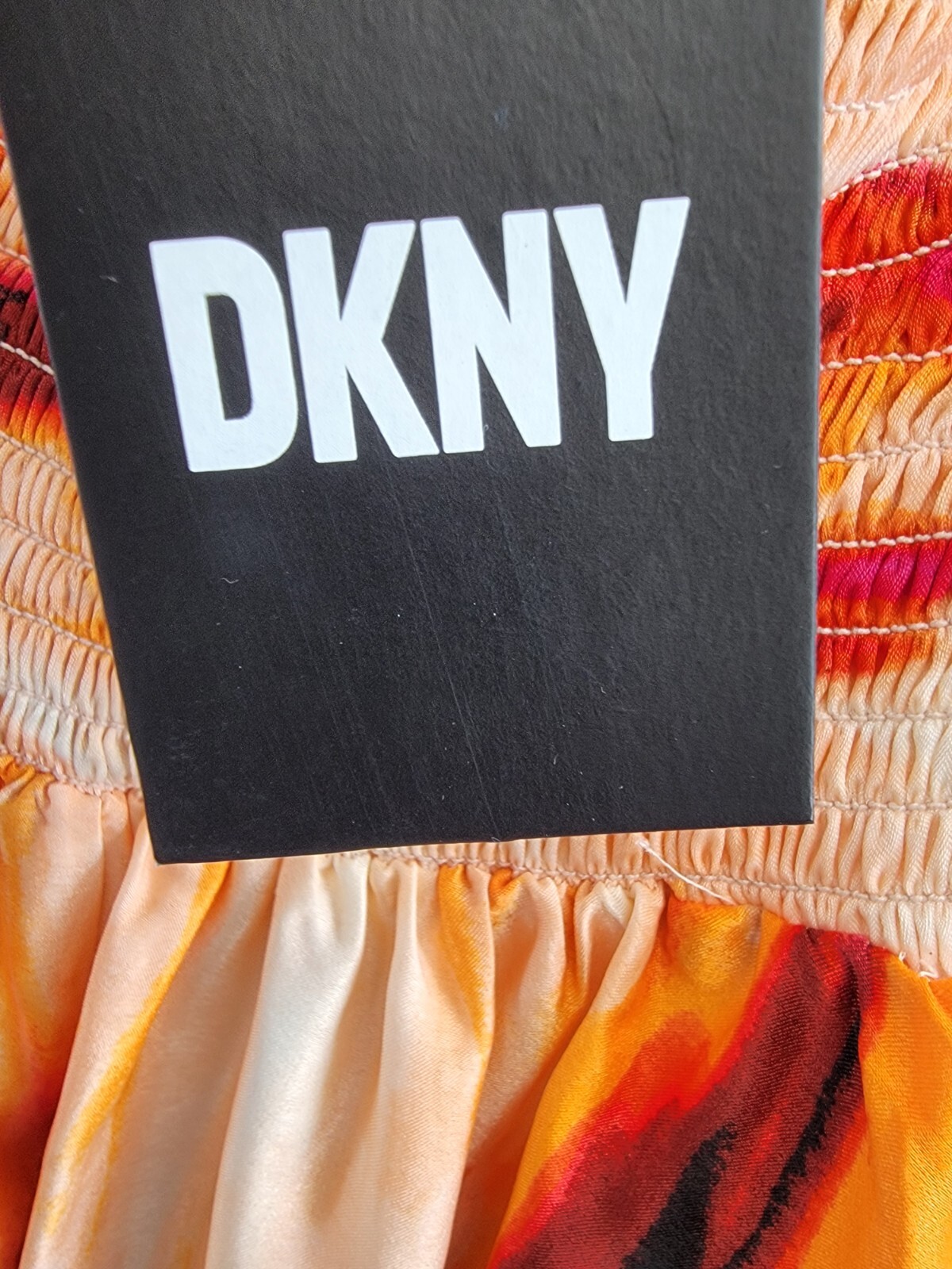 DKNY Printed Satin Strappy Halter Maxi Dress Women's S Orange Blossom Back Tie - Picture 15 of 16