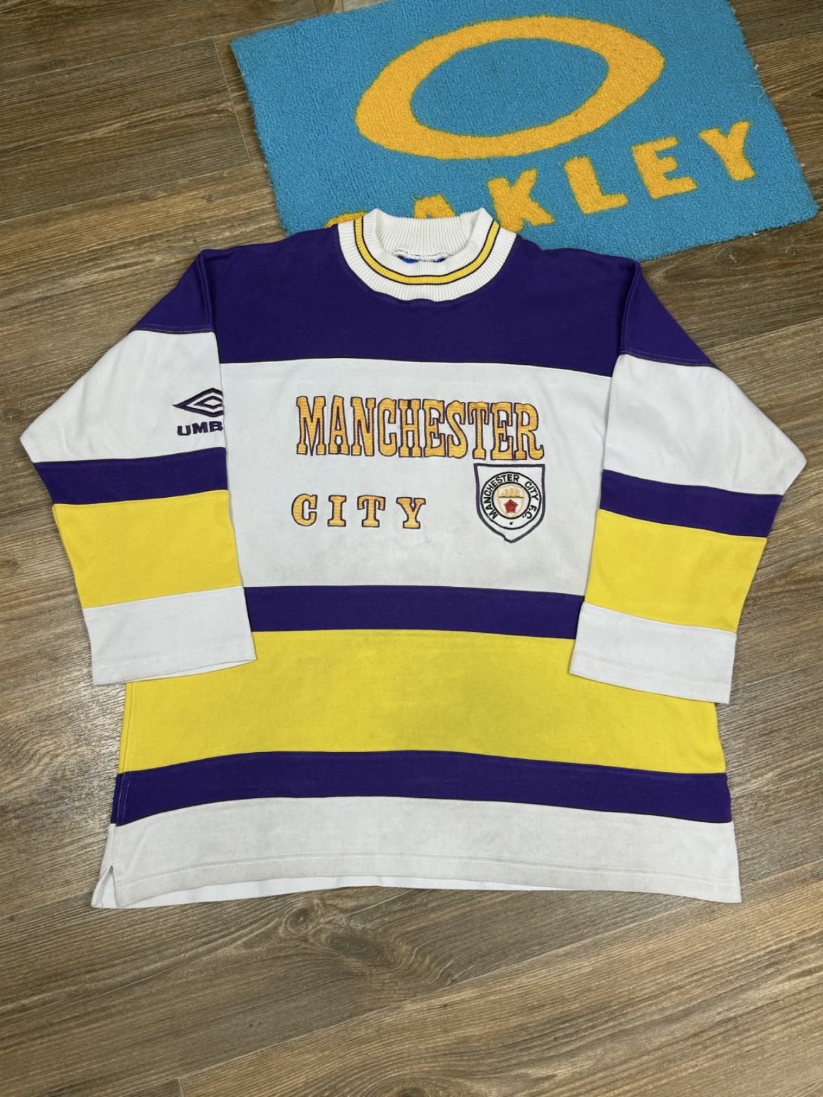 Vintage Umbro Manchester City 90's Big Logo White Purple