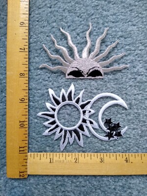 LOT OF 2 ASTROLOGY , SUN FACE ,  MOON , STARS  , IRON ON PATCH  free shipping