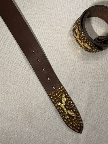 Pre-owned Handmade Robins Jean, Hand Made Leather Belt W/ Gold Swarovski 100% Hand Made In Italy