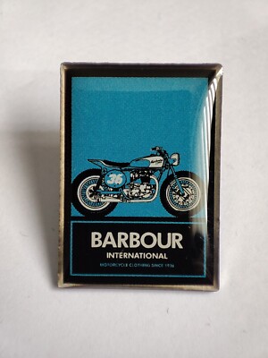 NEW BARBOUR INTERNATIONAL MOTORCYCLE BLUE ENAMEL LAPEL PIN BADGE OFFICIAL RARE