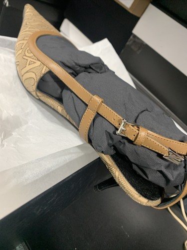 Pre-owned Versace Greca Beige Logo Slingback Kitten Heel In Box Size 36