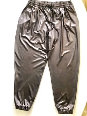 BNWT VINTAGE LOOSE FIT CUFFED HAREM JOGGERS LEATHER LOOK RUBBERISED Pied A Terre