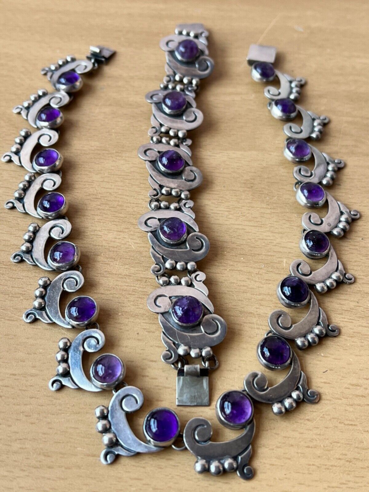 FELIPE MARTINEZ TAXCO 1940'S AMETHYST STERLING NECKLACE AND FELIPE MARTINEZ TAXCO 1940'S AMETHYST STERLING NECKLACE AND