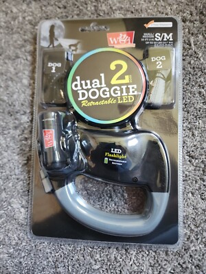 Wigzi Innovative Leashes Dual Doggie 2 Retractable LED Leash, Small/Medium