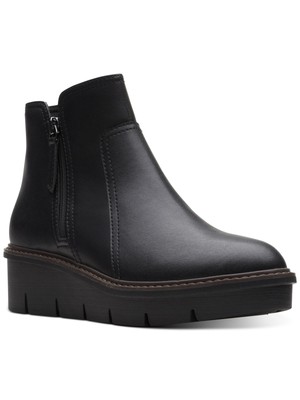Женские кожаные ботильоны на танкетке CLARKS COLLECTION черного цвета с открытым носком, 7 М