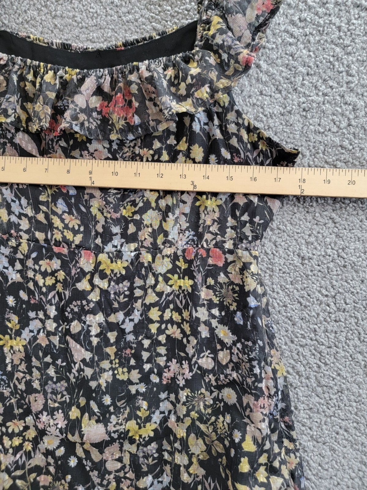 AQUA Floral Print Ruffled Midi Dress Women's XL Black Multi Square Neck Side Zip - Picture 5 of 14