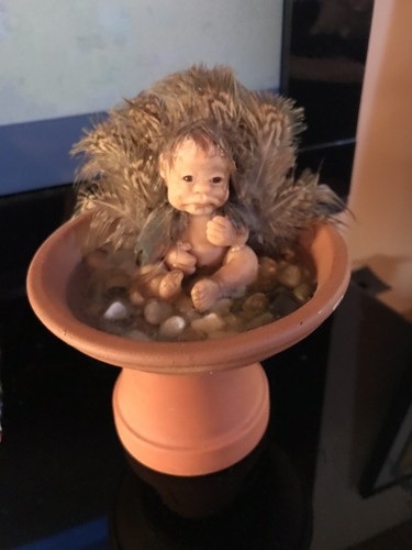 Ooak Fantasy Sculpture. Baby Aletta In Birdbath