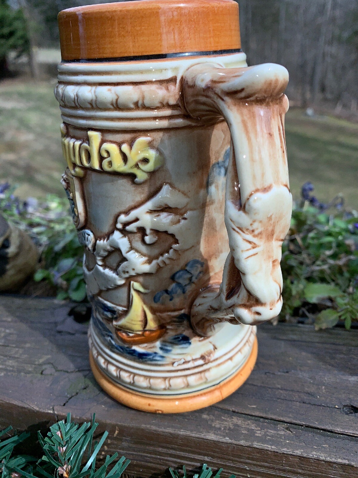 GERMAN BEER STEIN Lighthouse Watch Man in BERMUDA Island MUG Made In Japan 7x5