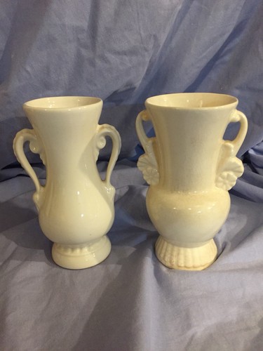 2 VINTAGE ROYAL COPLEY DOUBLE HANDLED SMALL VASES WITH PINK FLOWERS