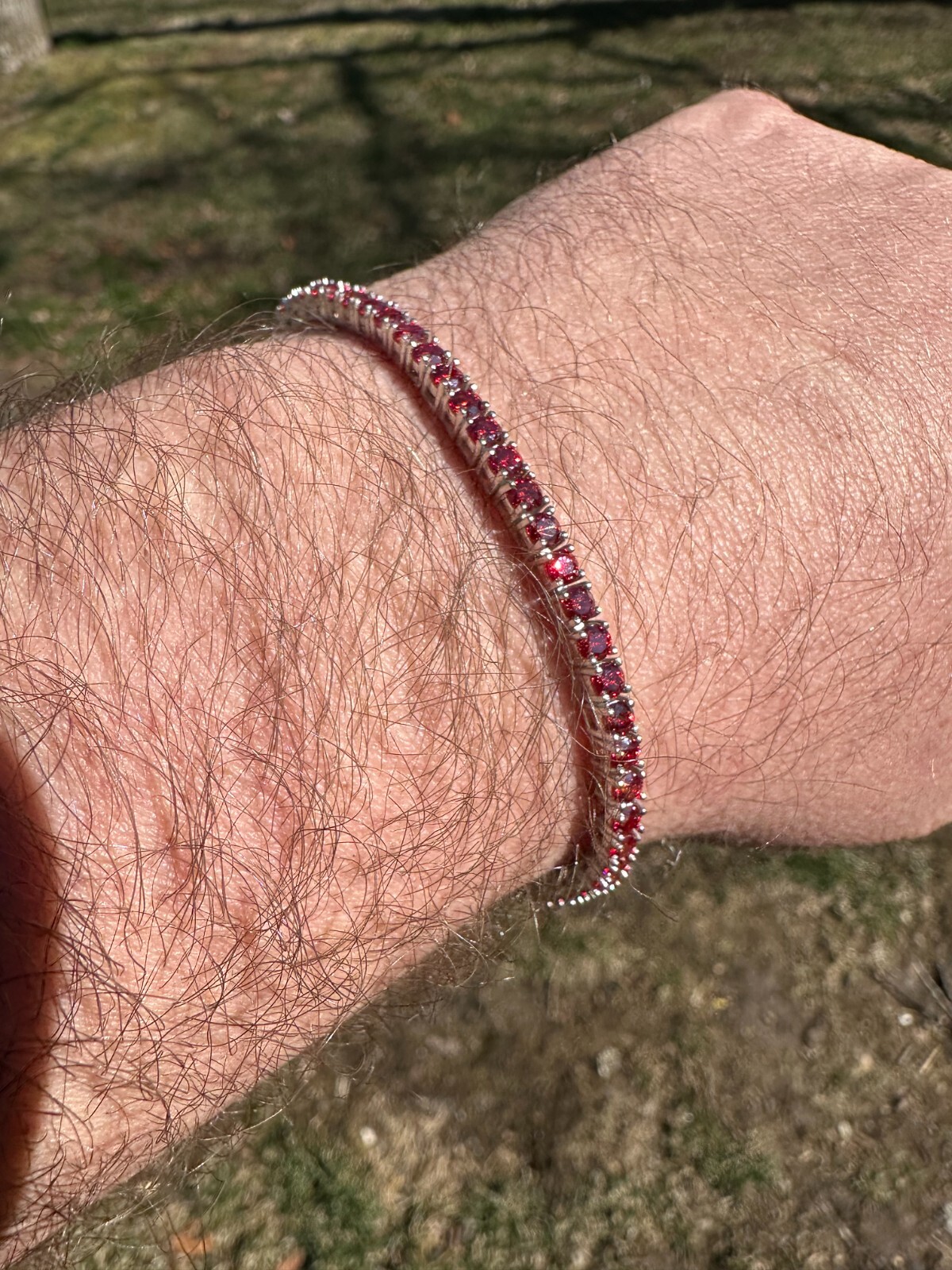 Pre-owned Silver Real Iced Ruby Red Moissanite 3mm Tennis Bracelet 925  Pass Diamond Test