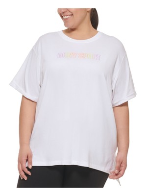 СПОРТИВНАЯ женская белая футболка с круглым вырезом и коротким рукавом DKNY SPORT Plus 2X