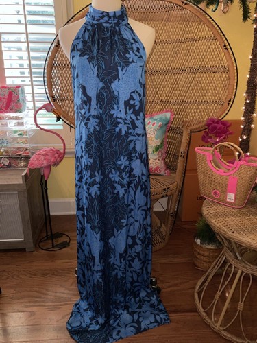 Pre-owned Lilly Pulitzer Donita Maxi Dress Navy Spotting A Pattern Size 4,16 In Multicolor