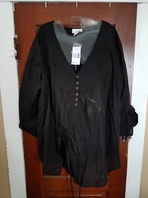 NWT LOOP 18 Junior's Women's 17/19 Black Adjustable Sleeve 100% Cotton Shirt