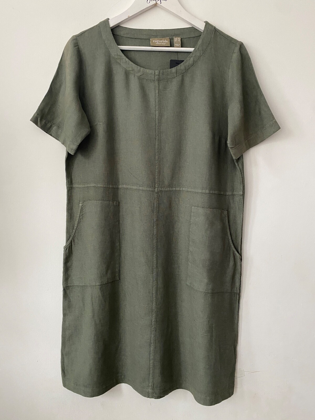 naturals d&co. Linen Blend Tee Dress With Pockets S, M Blue, Beige, Khaki & Turq - Picture 3 of 12