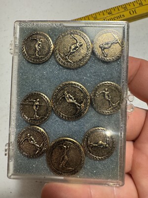 Olympic Discus Throw Button Covers Vintage Metal  Sewing B12