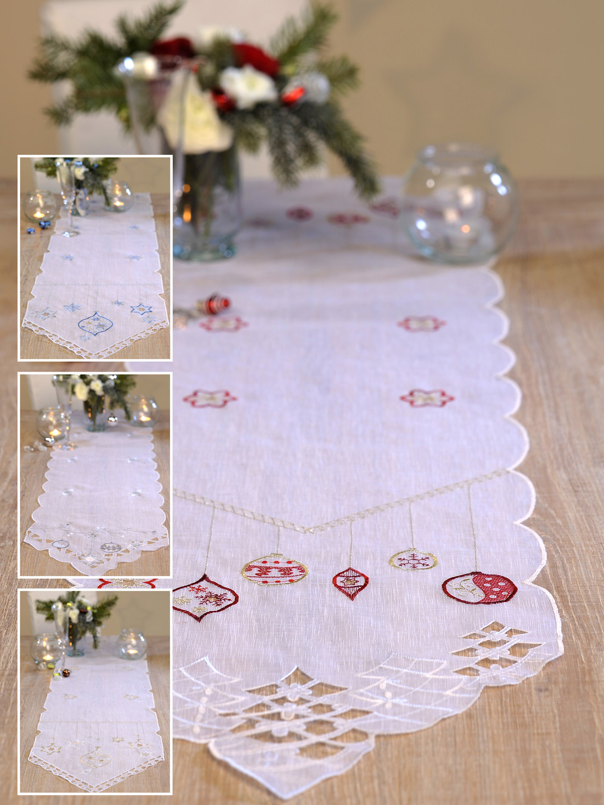 Tischläufer Weihnachten Advent bestickt ca. 35x160 cm Tisch Deko Weiß mit Stickerei #2103