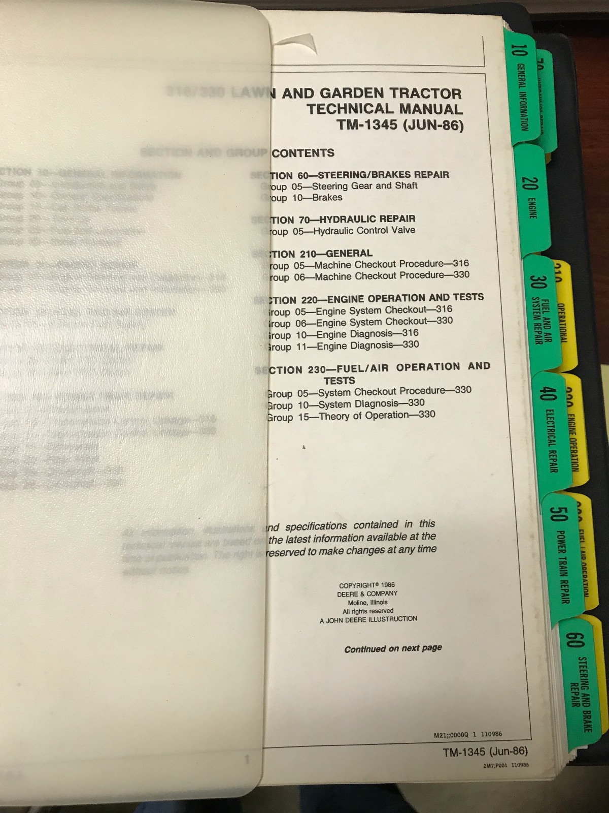 John Deere Technical Manual 316 and 330 Lawn and Garden Tractors TM-1345