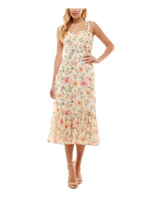 

CITY STUDIO Бежевое женское дутое платье миди без рукавов с подкладкой на подкладке под грудь и галстуком для юниоров, Бежевый