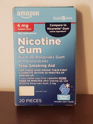 20 Count Amazon Basic Care Nicotine Polacrilex Gum - 4mg - Ice Mint