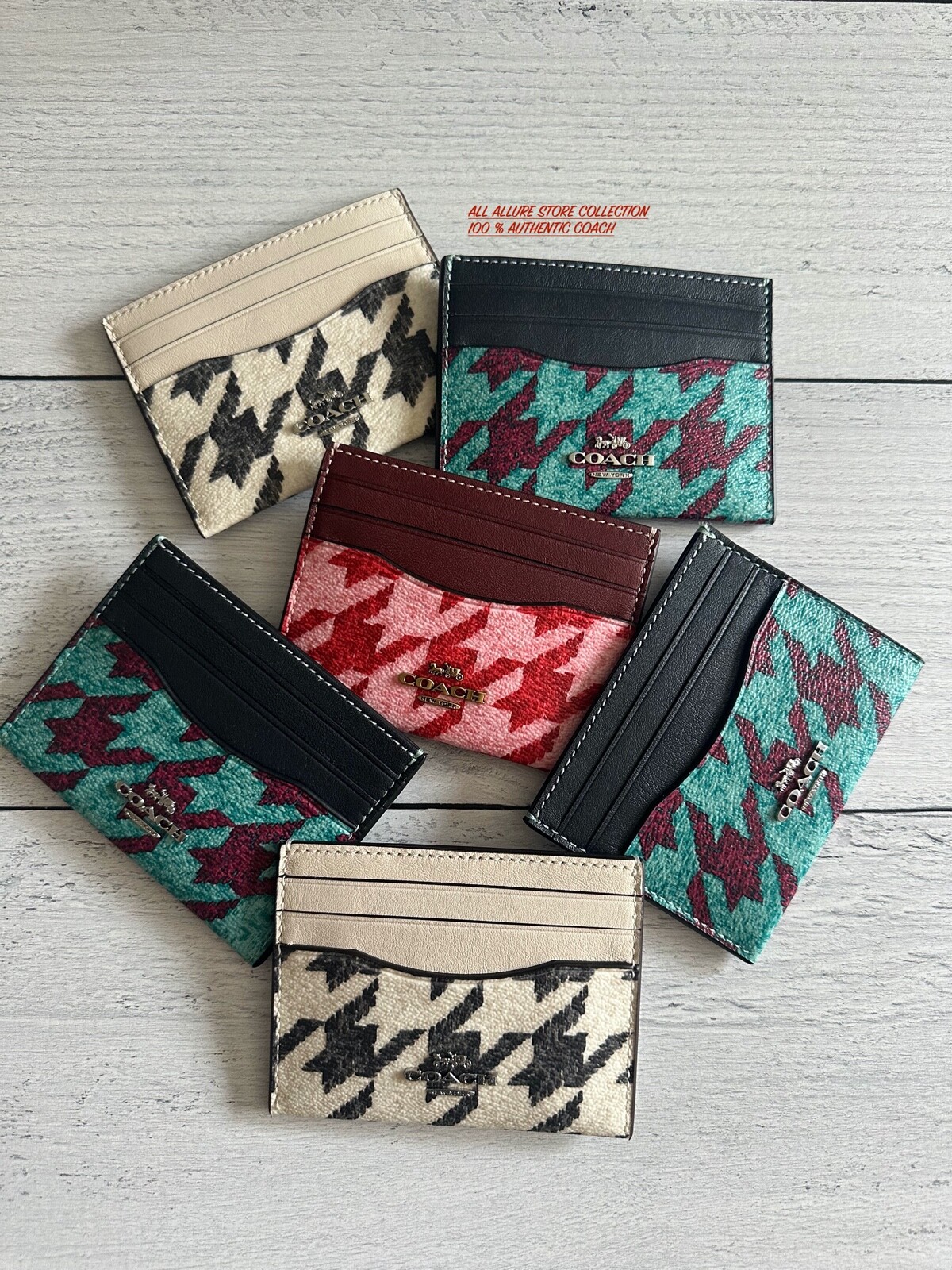 NWT Coach Slim Id Card Case With Houndstooth Print CJ722 | eBay