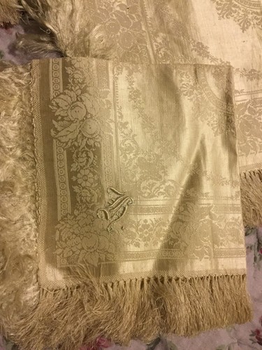 Vintage Antique Monogram Linen Napkins with fringe - Lot / Set of 10 -