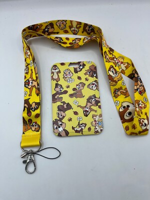 Disney's Chip N' Dale Chipmunk lanyard with card holder for pins tickets ID