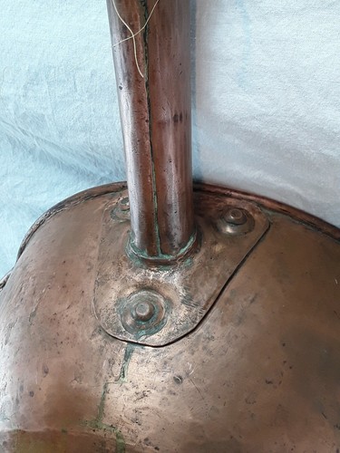 Antique Large Copper Candy Kettle Forged Seamless Cauldron & Ladel Bowl w/ Spout