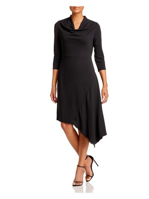 

DONNA KARAN Женское черное торжественное платье выше колена с рукавами 3/4, Черный