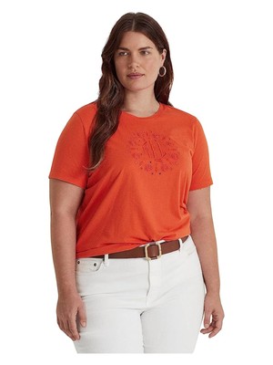 

LAUREN RALPH LAUREN Женская оранжевая футболка с прямым подолом и коротким рукавом плюс, Оранжевый