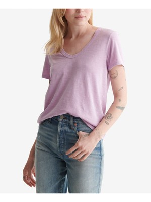 Женская футболка LUCKY BRAND Purple Heather с коротким рукавом и V-образным вырезом XS