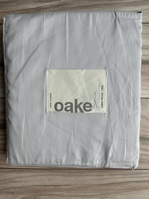Oake Cotton Tencel Lyocell Solid 300 Thread Count Full Fitted Sheet Gray Silver