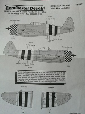 1/48 Aeromaster Stripes Checkers for P-47 Thunderbolt Razorback Bubble top