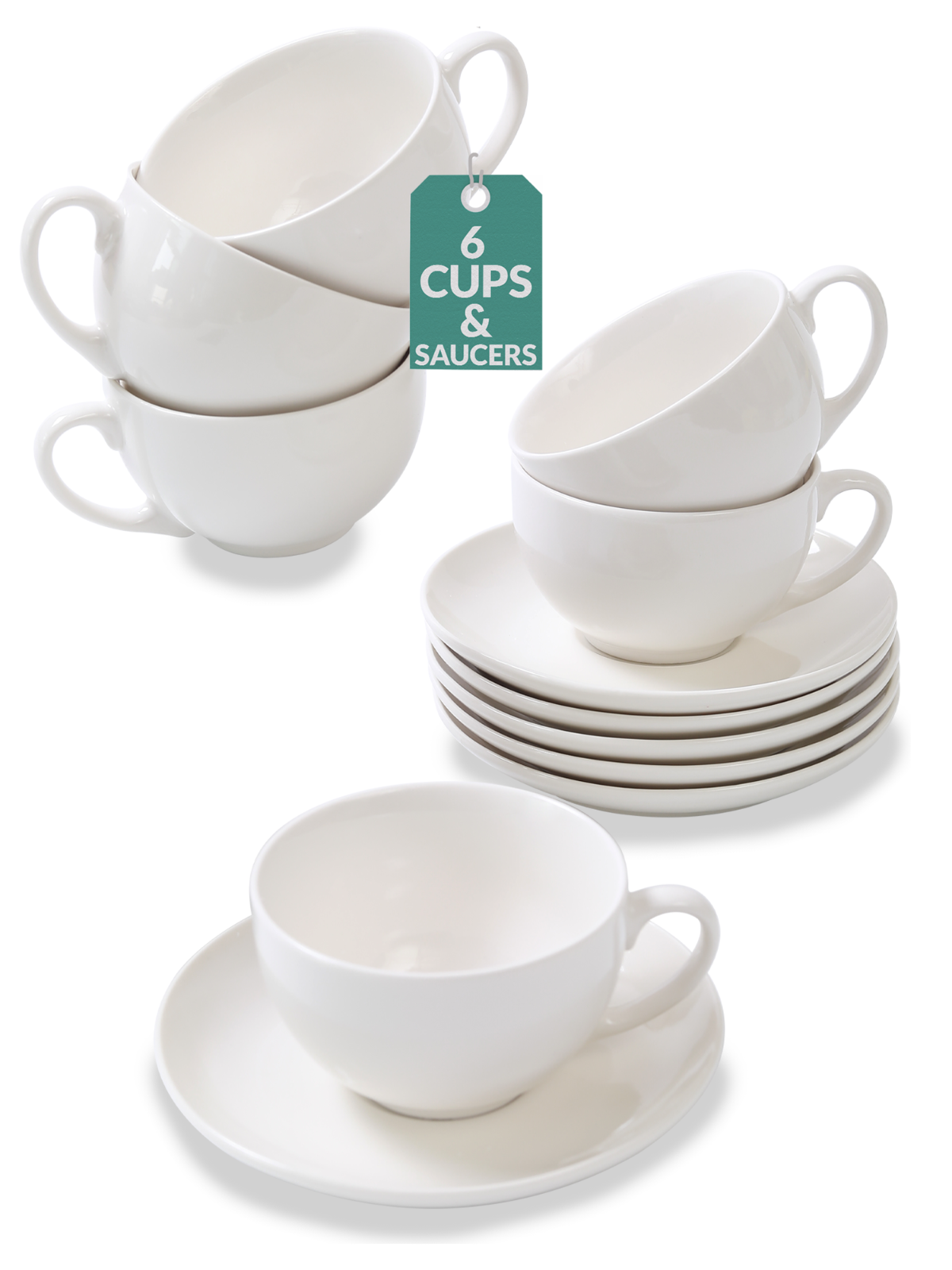6 Cappuccinotassen Keramik Weiß Kaffee Mokka Cups Tassen Untertassen Becher Set
