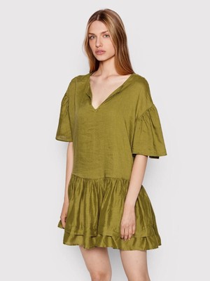 Sisley Women's Mini Dress Everyday wear 3/4 Sleeves Olive Green Size 12 RRP £65