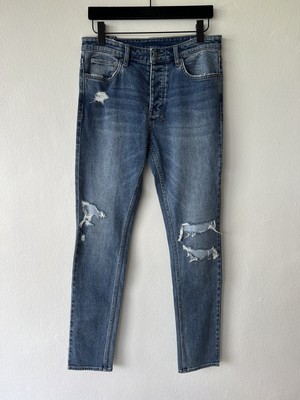 new Ksubi mens denim jean chitch 32 small medium blue ripped patched denim trash