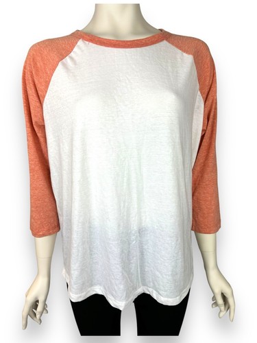 Marine Layer Long Sleeve Raglan Tee Women's XL Baseball Shirt White Orange Shirt