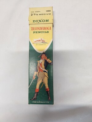 One Vintage Box of 12 Dixon Ticonderoga Pencils - 2-5/10 Medium No 1388