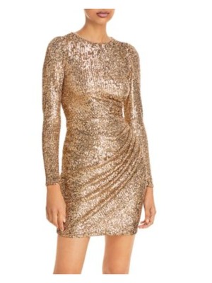 

AQUA FORMAL Женское мини-платье с золотыми блестками и круглым вырезом на молнии с блестками, Золотой