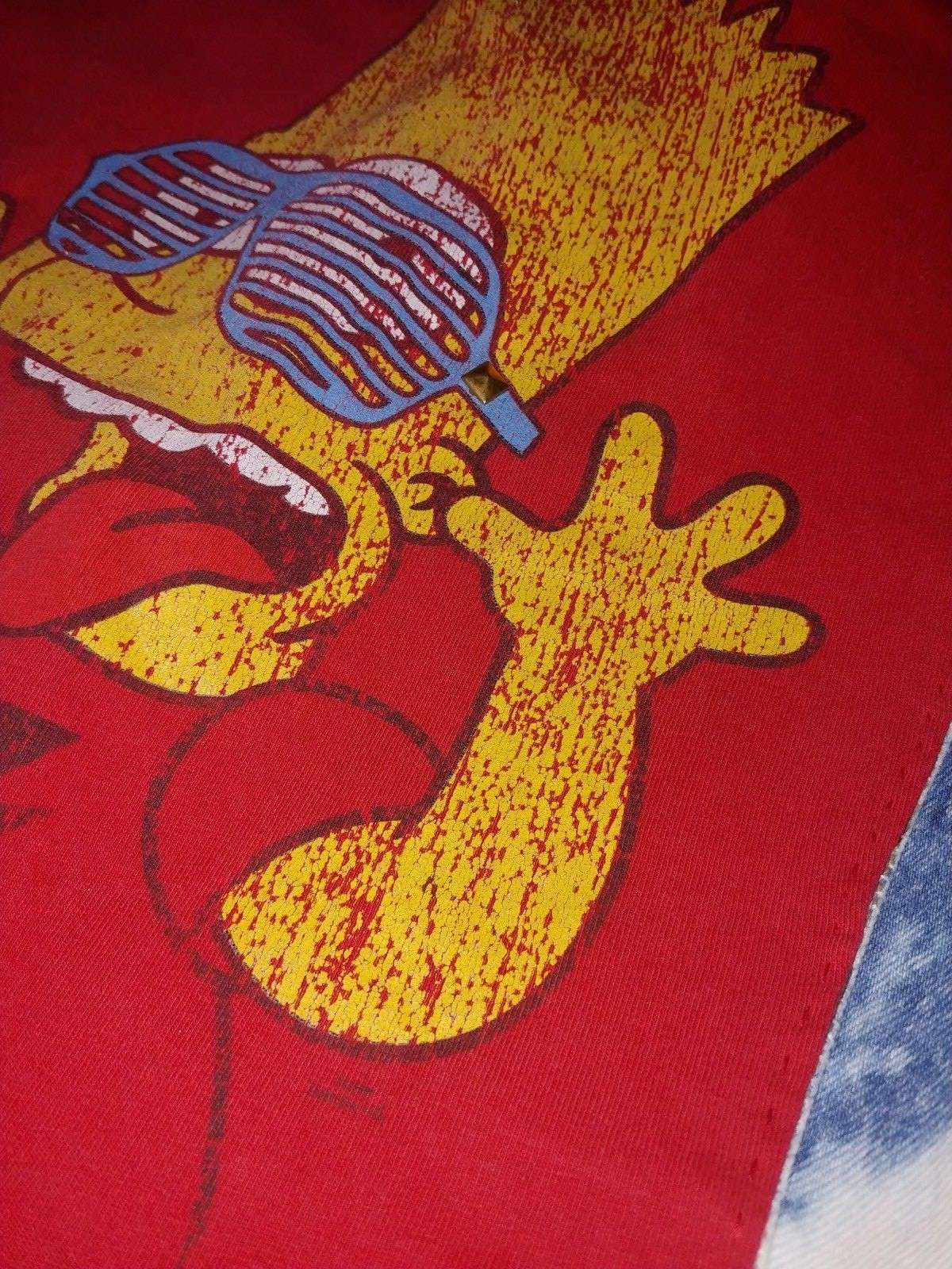 Vintage 90's PUMA Denim Acid Washed VEST Jacket with Bart Simpson Print sewn on