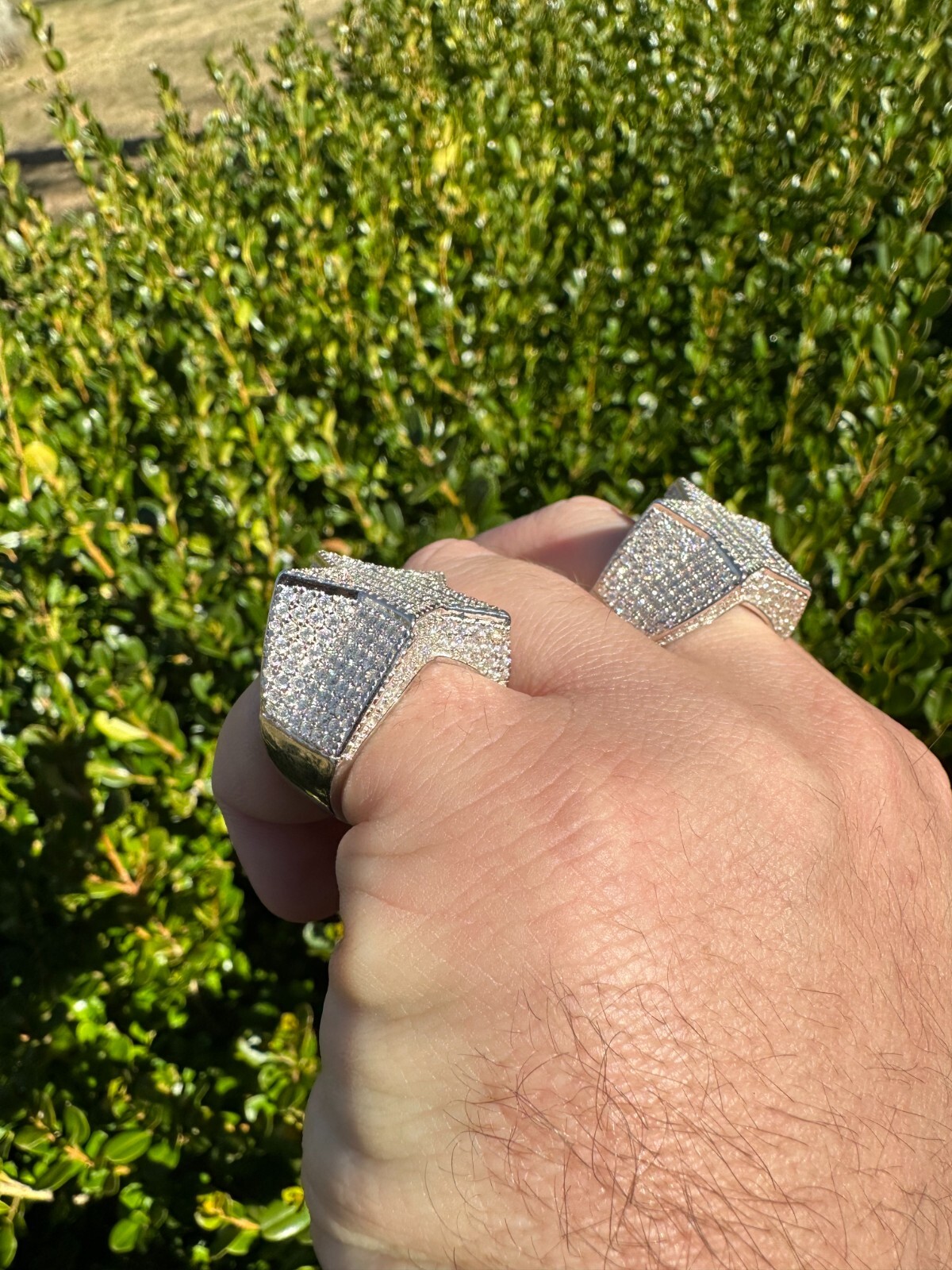 Pre-owned Silver Moissanite Real 925  Iced Baguette Star Ring Moissanite Pass Diamond Test