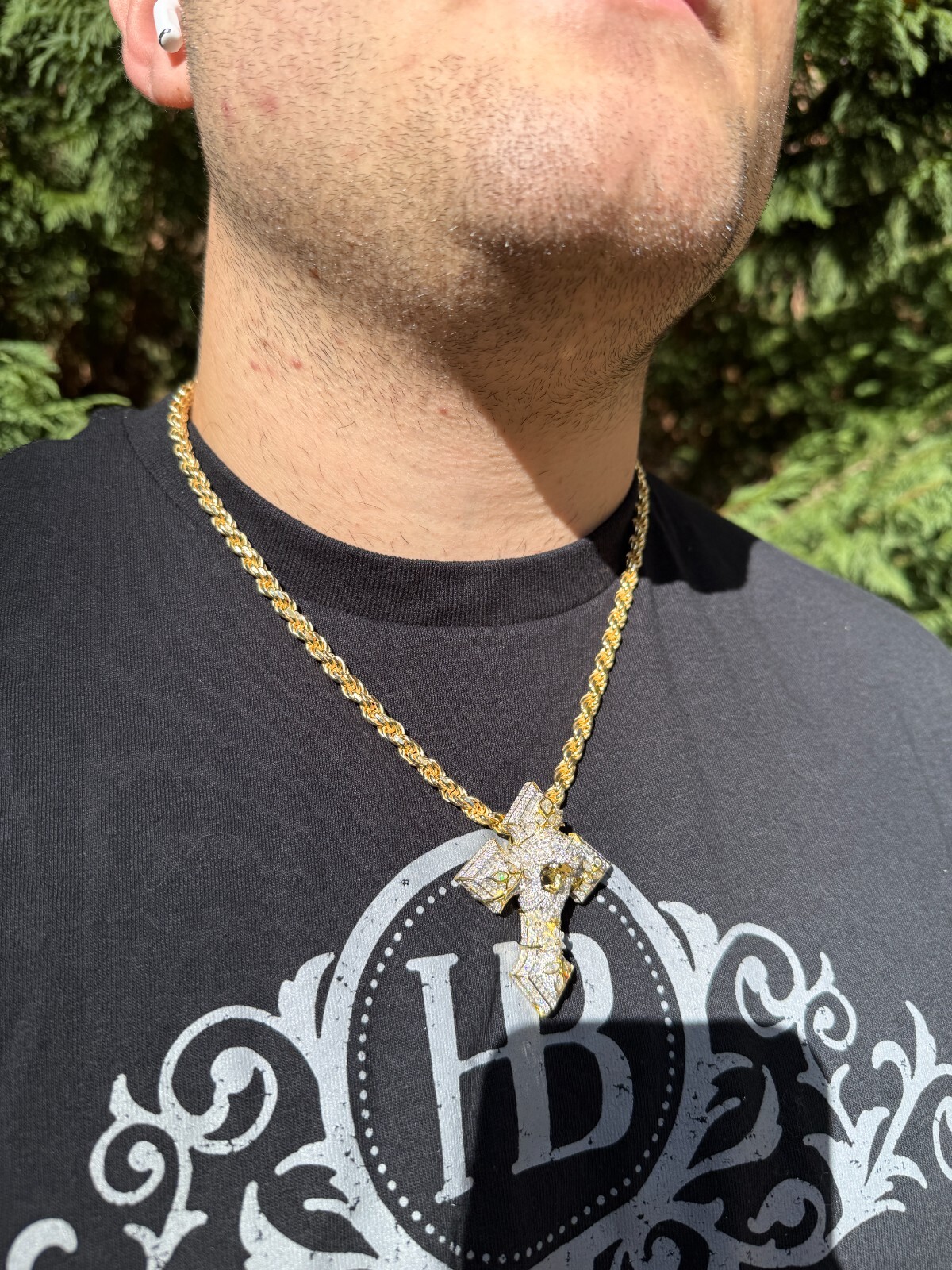 Pre-owned Hip Hop Moissanite 3d Cross Jesus Face Pendant Iced Necklace Real 925 Silver / 14k Gold In White