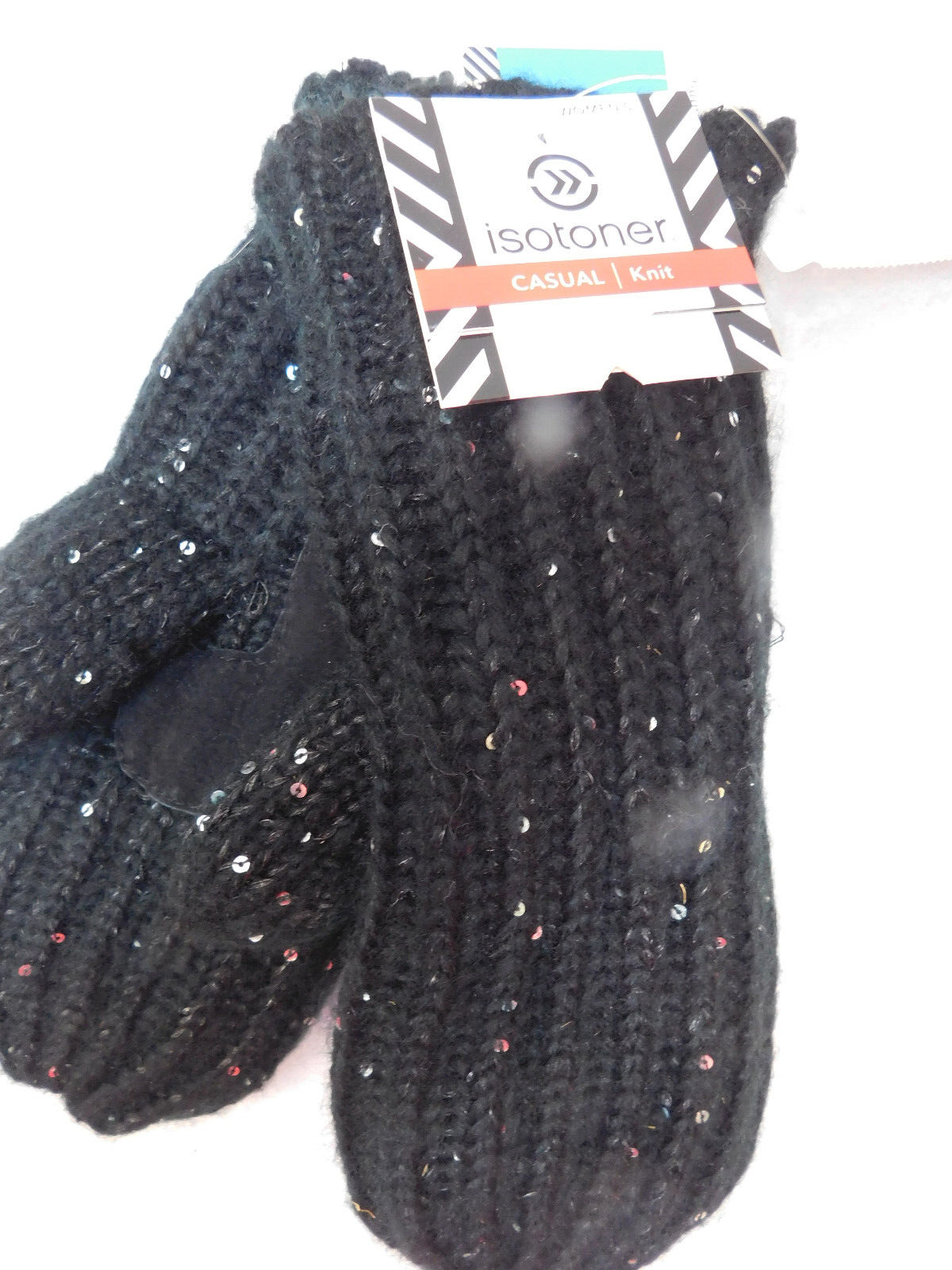 naa NWT Isotoner Knit Mittens Sherpa Fur Lined Leather Palm