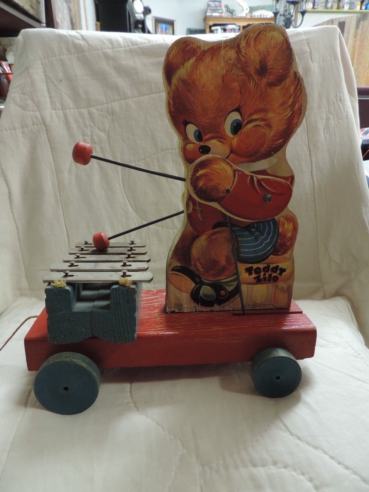 VINTAGE WOOD TEDDY ZILO Xylophone #777 PULL TOY Fisher Price Toys